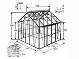 Invernadero/orangerie en cristal 13,8m², 3,73x3,71x3,16m con base y cumbrera, Negro