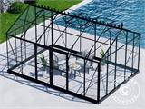 Orangeri/Drivhus Glas 16,5m², 4,45x3,71x3,16m m/sokkel og tagudsmykning, Sort