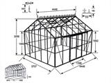 Orangeri/Drivhus in glas 16,5m², 4,45x3,71x3,16mm/sokkel og takdekor, Svart 
