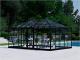 Orangerie, serre en verre 19m², 5,14x3,71x3,15m avec socle et crête ornementale, Noir