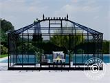Orangeri/drivhus Glas 19m², 5,14x3,71x3,15m m/sokkel og tagudsmykning, Sort