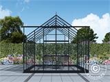 Gewächshaus aus Glas 3x3,68x2,6m mit Sockel, 11,04m², Schwarz