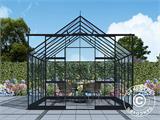 Gewächshaus aus Glas 3x3,68x2,6m mit Sockel, 11,04m², Schwarz