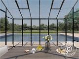 Invernadero orangerie de cristal 8,8m², 3,7x2,38x2,8m con base y crestería/cima, Negro