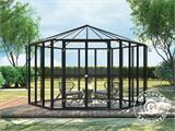 Serre orangerie hexagonale en verre 8,42m², 3,12x3,6x2,42m avec base, Noir