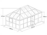 Invernadero orangerie de cristal 12,3m², 4,27x2,88x2,75m con base, Negro