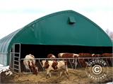 Storage shelter/arched tent 9x15x4.42 m w/sliding gate, PVC, White/Grey
