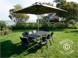 Party package, 1 folding table rattan-look PRO (182 cm) + 8 chairs rattan-look, Black