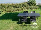 Conjunto para fiestas, 1 mesa plegable con aspecto mimbre PRO (182cm) + 8 sillas con aspecto mimbre, Negro