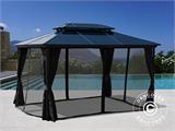 Gazebo Santa Ana con tende e zanzariera, 3x4m, Nero