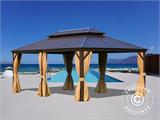 Gazebo Santa Fe con tende e zanzariera, 3,65x6m, Marrone