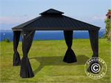 Cenador Santa Fe con cortinas y mosquitera, 3x4,25m, Negro