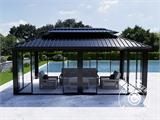 Tuinpaviljoen Santa Fe met zijwanden en schuifdeuren, 3,65x6m, Zwart