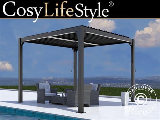 Pergola bioclimatique San Pablo, 4x4m, noir Pergola bioclimatique San Pablo, 4x4m, noir