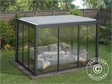 Cenador pérgola bioclimática San Pablo con puertas correderas, 3x4m, Blanco/Negro