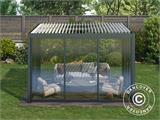 Cenador pérgola bioclimática San Pablo con puertas correderas, 3x4m, Blanco/Negro
