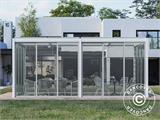 Cenador pérgola bioclimática San Pablo Alu+ con puertas correderas, 3x5,8m, Blanco