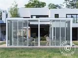 Cenador pérgola bioclimática San Pablo Alu+ con puertas correderas, 3x5,8m, Blanco
