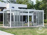 Cenador pérgola bioclimática San Pablo Alu+ con puertas correderas, 3x5,8m, Blanco