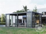 Pergola bioclimatique San Pablo avec portes coulissantes, 4x5,8m, Noir