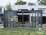 Pergola bioclimatique San Pablo avec portes coulissantes, 4x5,8m, Noir