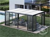 Bioklimatologisch pergola paviljoen San Pablo met schuifdeuren, 4x5,8m, Zwart/Wit