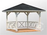 Tenda gazebo de madeira c/ piso de madeira, 3x3x3,23m, 9m², Natural