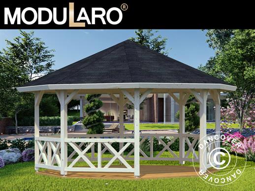 Tenda gazebo de madeira c/ piso de madeira, 4,65x4,65x3,46m, 18m², Natural