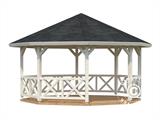 Tenda gazebo de madeira c/ piso de madeira, 4,65x4,65x3,46m, 18m², Natural