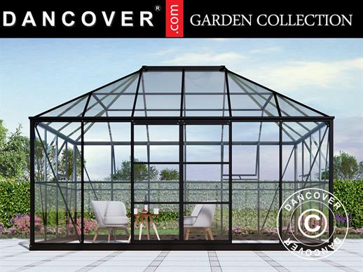 Serre orangerie/tonnelle de jardin en verre 12m², 4,2x2,86x2,84m avec base, Noir