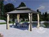 Gazebo San Francisco con tende e zanzariera, 3x3,65m, Nero/Ecru