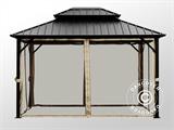 Cenador San Francisco con cortinas y mosquitera, 3x3,65m, Negro/Crudo