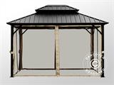 Gazebo San Francisco con tende e zanzariera, 3x3,65m, Nero/Ecru