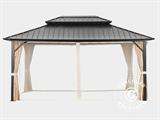 Gazebo San Francisco w/curtains and mosquito net, 3.65x4.85 m, Black/Ecru