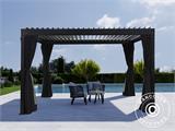 Pergola bioclimatique Monterey avec rideaux et moustiquaire, 3x4m, Noir