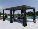 Bioklimatischer Pergola-Pavillon Monterey mit Vorhängen und Moskitonetz, 3x6m, Schwarz