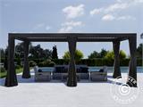 Cenador pérgola bioclimática Monterey con cortinas y mosquitera, 3x6m, Negro