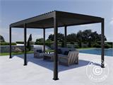 Bioclimatic pergola gazebo Monterey w/curtains and mosquito net, 3x6 m, Black