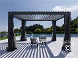 Pavilhão pergola bioclimático Monterey, 4x4m, c/cortinas e rede mosquiteira, Preto