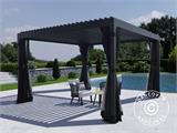 Pavilhão pergola bioclimático Monterey, 4x4m, c/cortinas e rede mosquiteira, Preto