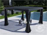 Pavilhão pergola bioclimático Monterey, 4x4m, c/cortinas e rede mosquiteira, Preto