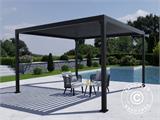 Pavilhão pergola bioclimático Monterey, 4x4m, c/cortinas e rede mosquiteira, Preto