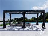 Bioclimatic pergola gazebo Monterey, 4x8 m, w/curtains and mosquito net, Black