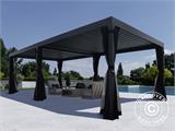 Bioclimatic pergola gazebo Monterey, 4x8 m, w/curtains and mosquito net, Black
