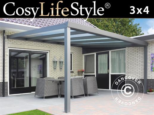 Tonnelle adossée Expert avec toit en polycarbonate, 3x4m, Anthracite Tonnelle adossée Expert avec toit en polycarbonate, 3x4m, Anthracite