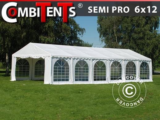 Tendone per feste, SEMI PRO Plus CombiTents® 6x12m, 4 in 1, Bianco