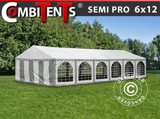 Tendone per feste, SEMI PRO Plus CombiTents® 6x12m, 4 in 1, Grigio/Bianco