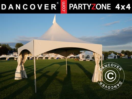 Tente de réception Pagode PartyZone 4x4m, PVC, Blanc