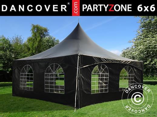 Pagoden-Partyzelt PartyZone 6x6m, PVC, schwarz