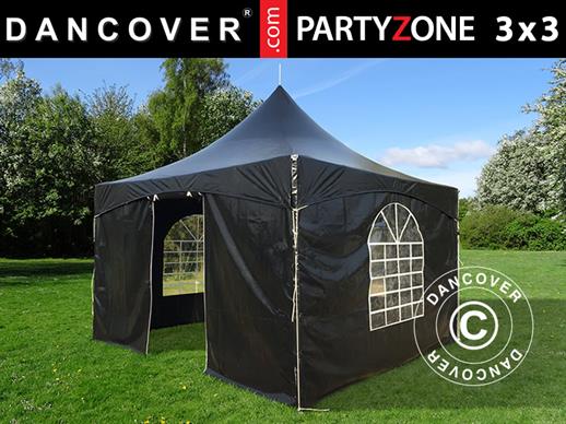 Tente de réception PartyZone 3x3m, PVC, Noir